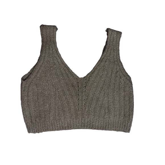 Miss Selfridge Asos Womens Tank Crop Top Chunky Knit Stretch Size Small Green - Picture 1 of 5